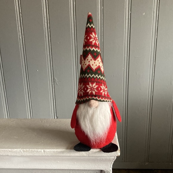 NWT-14” Red Christmas Holiday Gnome Decorstion w/ Red, Cream & Green Sweater Hat - Picture 15 of 17